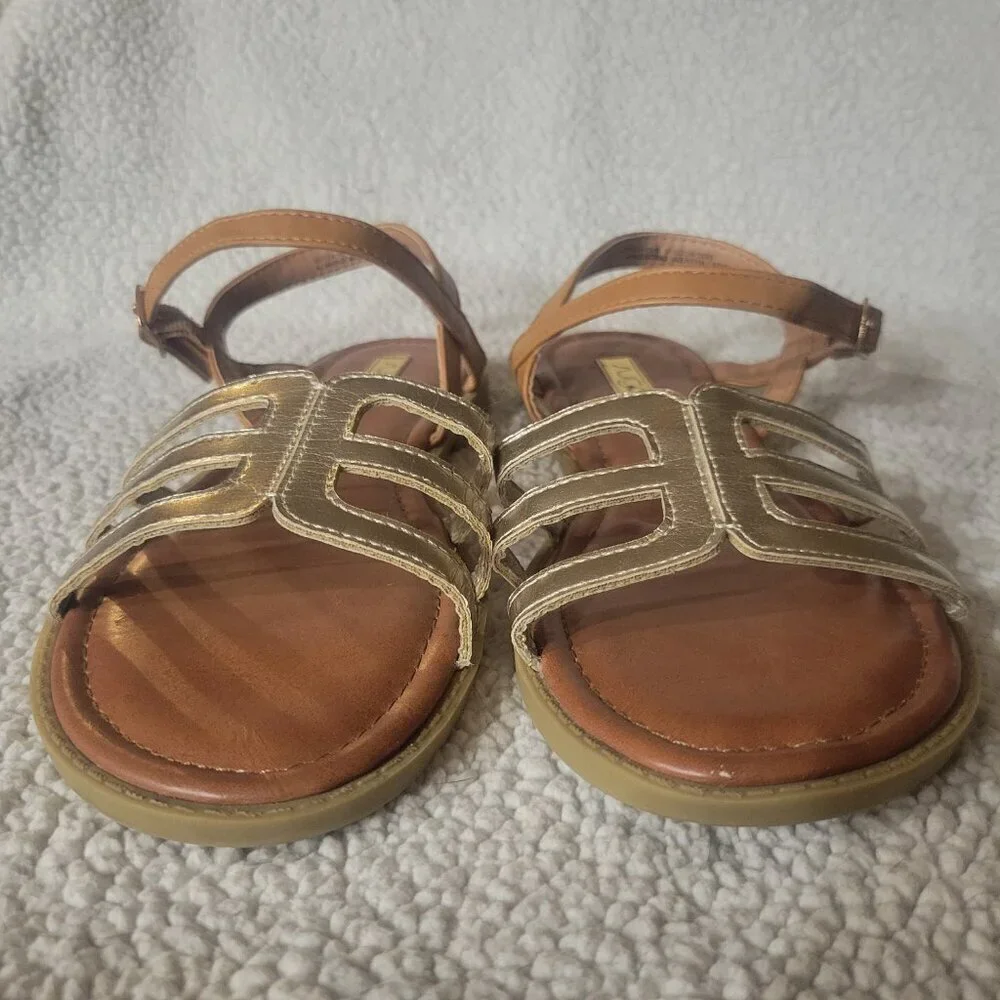 Sugar Metallic Gold Flat Strappy Summer Sandals - Size Big Girls 4 (5.5 wmns)